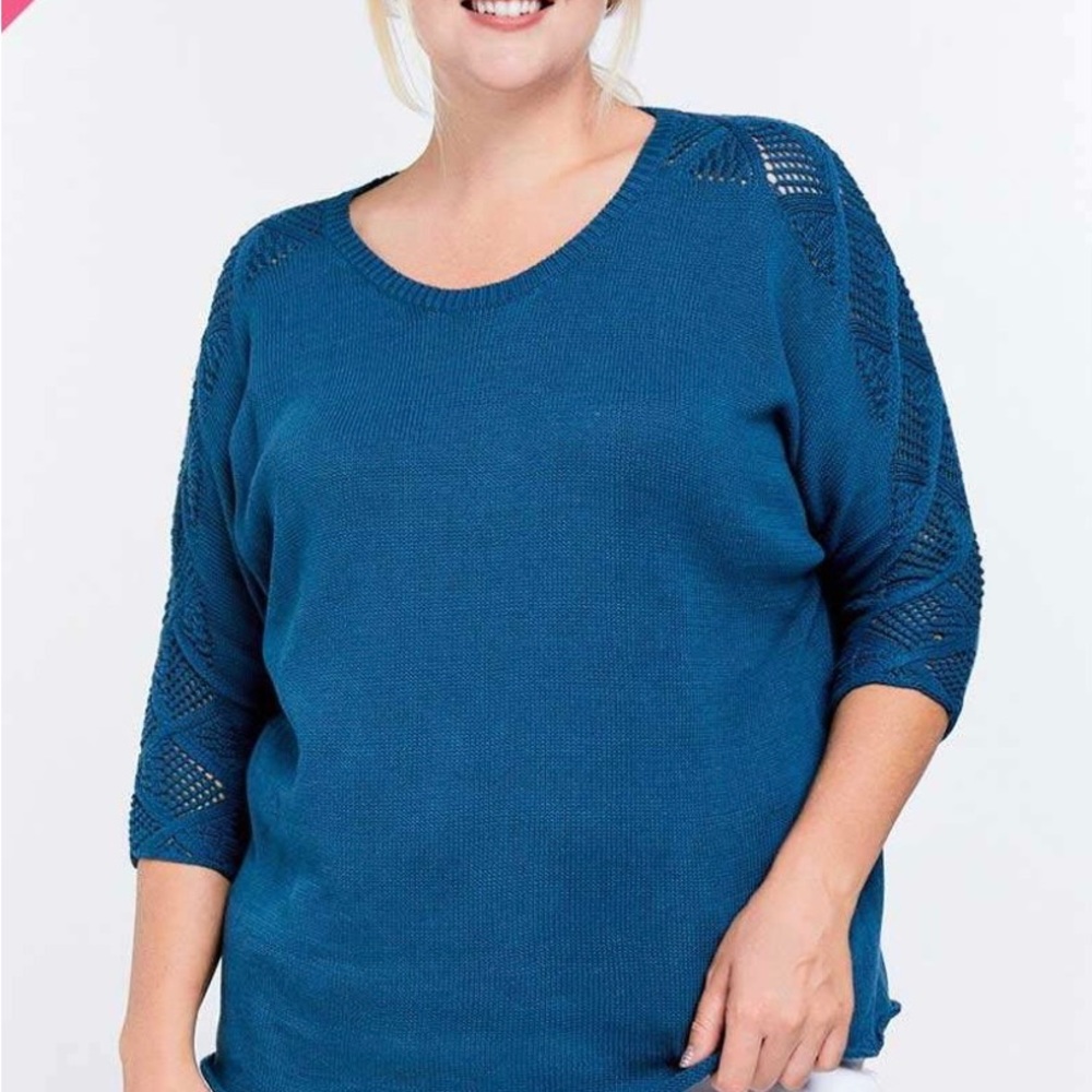 Davi & Dani Round Neck 3/4 Sleeves Sweater New With Tags Size 1XL